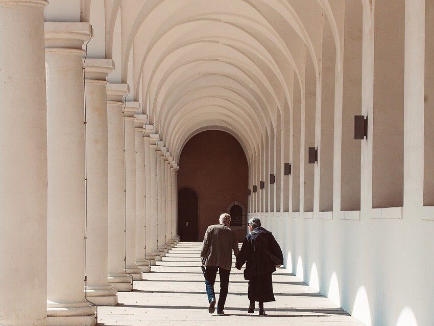 The Science arcades, few, seniors, love, architecture, people, road, old couple